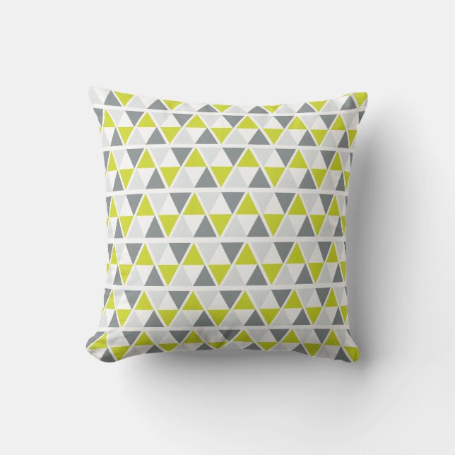 Lime Green Grey Geometric Pattern Throw Pillow (Front)