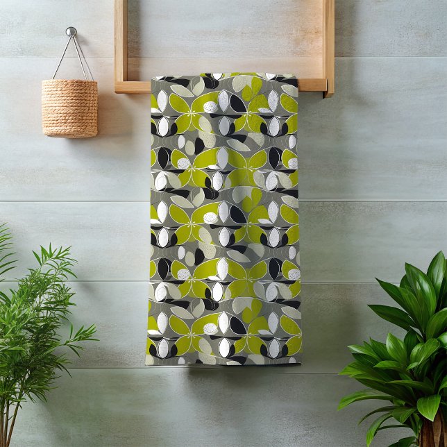 Lime Green Grey mid-Century Modern Print Bath Towel Set (Creator Uploaded)