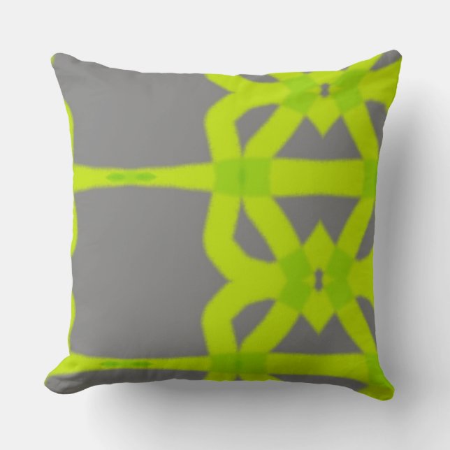 Lime Green Grey Modern Abstract Custom Cotton Sofa Throw Pillow (Front)
