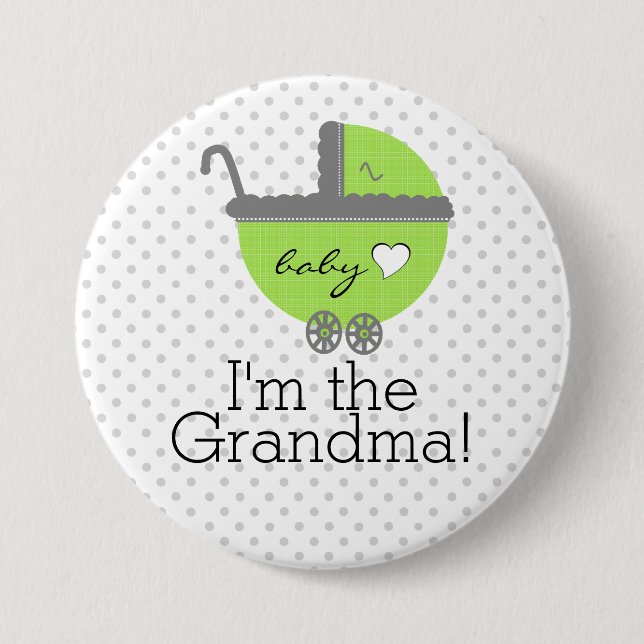 Lime Green & Grey Polka Dots-Baby Shower 3 Inch Round Button (Front)