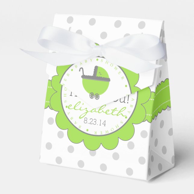 Lime Green & Grey Polka Dots-Baby Shower Favor Box (Front Side)
