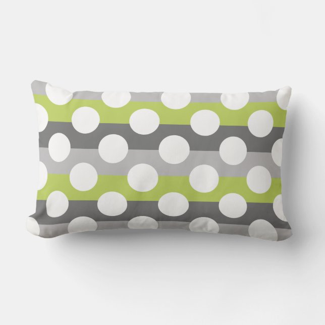 Lime Green Grey White Modern Polka Dot Pattern Lumbar Pillow (Front)
