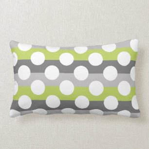 Lime Green Grey White Modern Polka Dot Pattern Lumbar Pillow