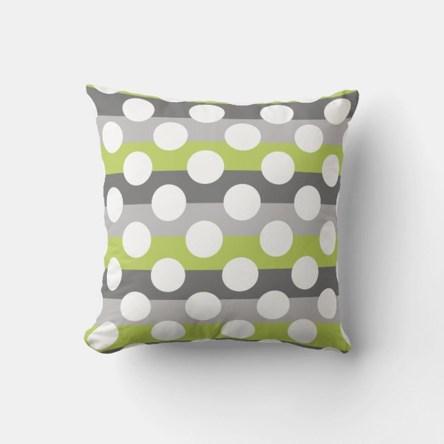Lime Green Grey White Modern Polka Dot Pattern Throw Pillow (Front)