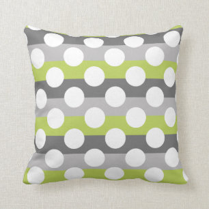 Lime Green Grey White Modern Polka Dot Pattern Throw Pillow