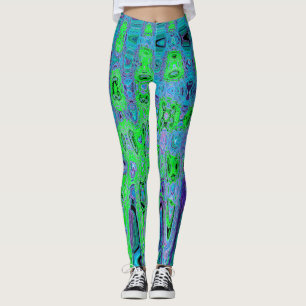 Lime Green Groovy Abstract Retro Atomic Waves Leggings