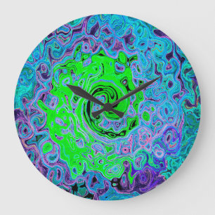 Lime Green Groovy Abstract Retro Liquid Swirl Large Clock