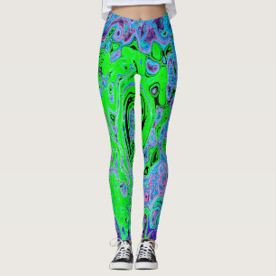 Lime Green Groovy Abstract Retro Liquid Swirl Leggings