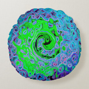 Lime Green Groovy Abstract Retro Liquid Swirl Round Pillow
