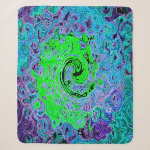 Lime Green Groovy Abstract Retro Liquid Swirl Sherpa Blanket
