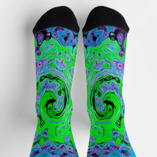 Lime Green Groovy Abstract Retro Liquid Swirl Socks