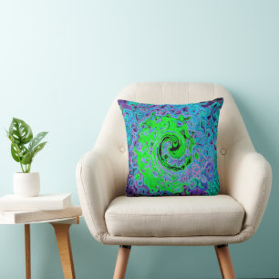 Lime Green Groovy Abstract Retro Liquid Swirl Throw Pillow