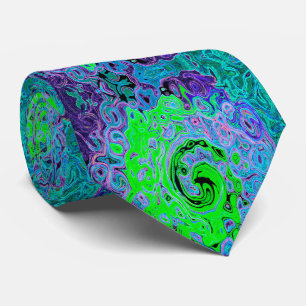 Lime Green Groovy Abstract Retro Liquid Swirl Tie