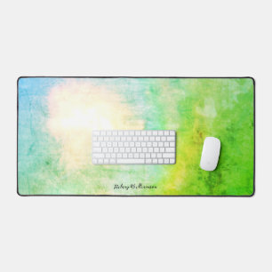 Lime Green Grunge Abstract Art Custom Name Desk Mat