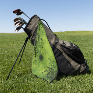 Lime Green Grunge with Black Accents Golf Towel