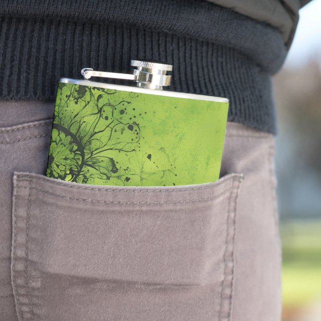 Lime Green Grunge with Black Accents Hip Flask (In Situ)