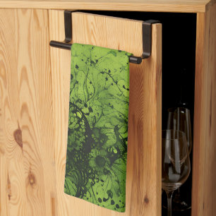Lime Green Grunge with Black Accents Kitchen Towel