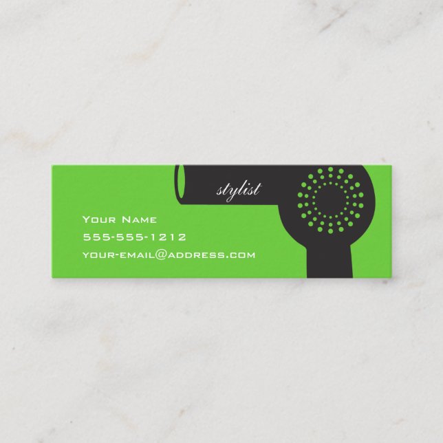 Lime Green Hair Stylist Skinny Biz Card (Front)