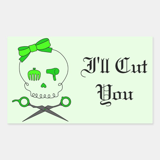 Lime Green Hair Stylist Skull & Scissor Crossbones Sticker (Front)