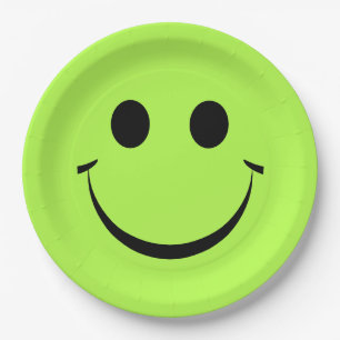 Lime Green Happy Face Birthday Paper Plate