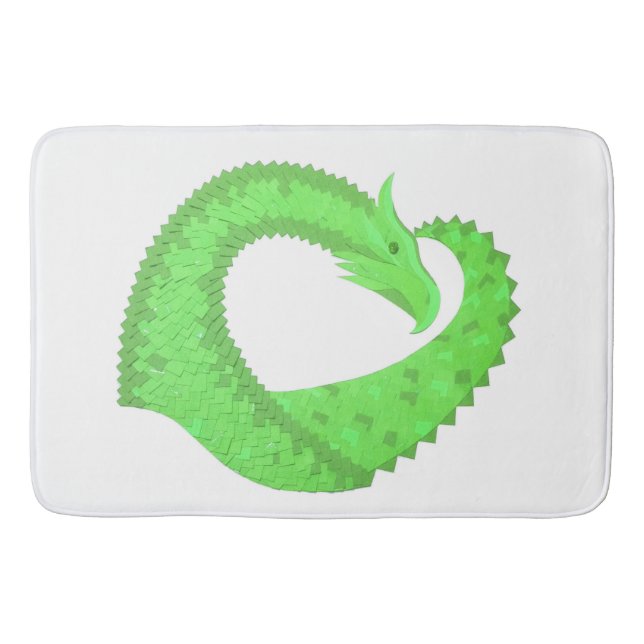 Lime green heart dragon on white bath mat (Front)