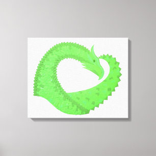 Lime green heart dragon on white canvas print
