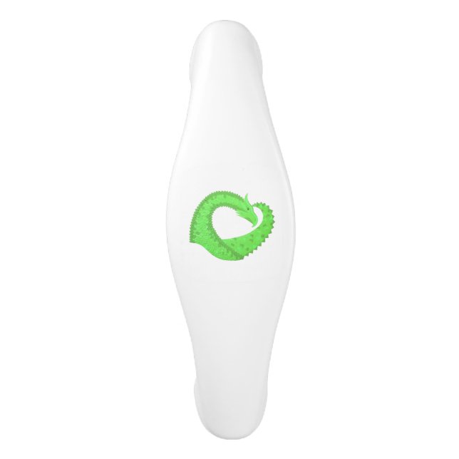 Lime green heart dragon on white ceramic cabinet pull (Front)