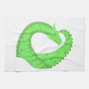 Lime green heart dragon on white kitchen towel