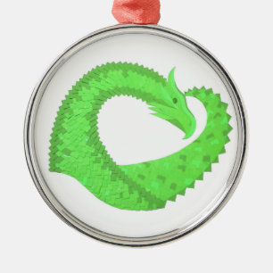 Lime green heart dragon on white metal ornament
