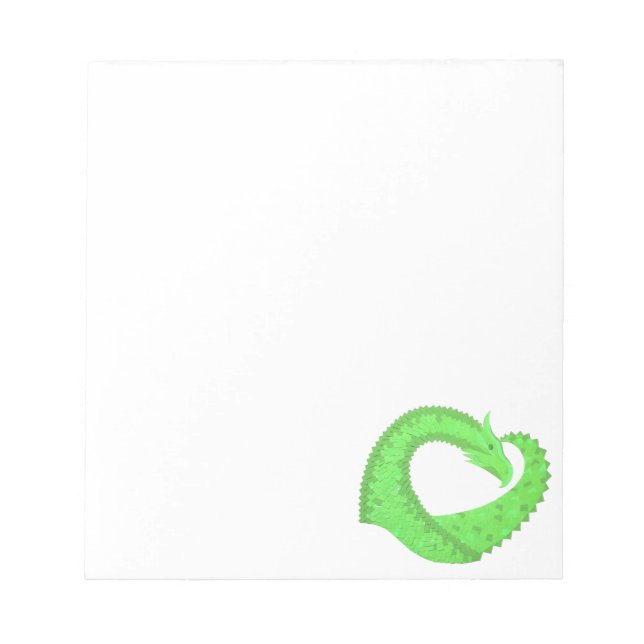 Lime green heart dragon on white notepad (Front)
