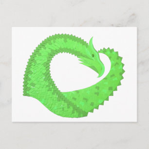 Lime green heart dragon on white postcard