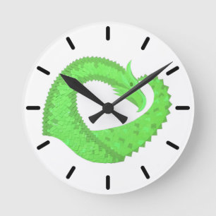 Lime green heart dragon on white round clock
