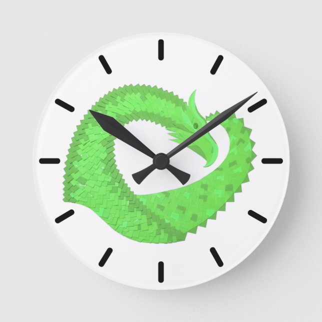 Lime green heart dragon on white round clock (Front)
