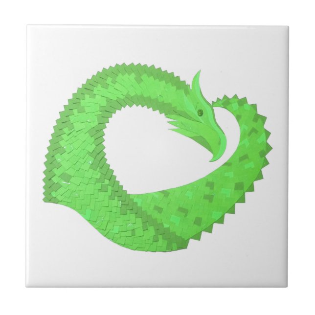 Lime green heart dragon on white tile (Front)