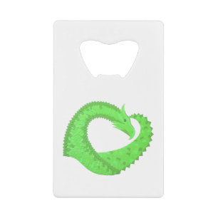 Lime green heart dragon on white wallet bottle opener