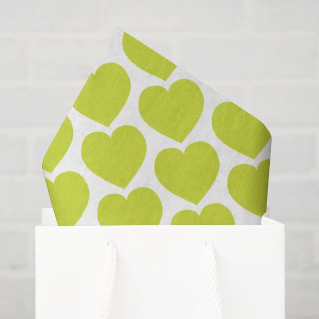 Lime Green Hearts Modern Sweet Love Notes Fun Tissue Paper (Gift Bag)