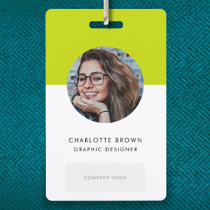 Lime Green ID   Modern Stylish Photo Name Logo QR Badge