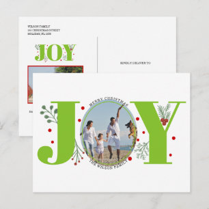 Lime green Joy,  berries Christmas holiday photo Postcard