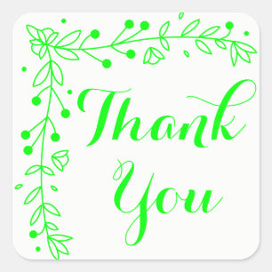 Lime Green Leaf Thank You Floral Leaves Square Sticker