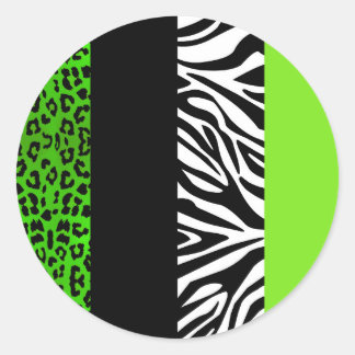 Lime Green Leopard and Zebra Animal Print Classic Round Sticker