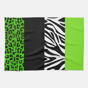 Lime Green Leopard and Zebra Animal Print Kitchen Towel