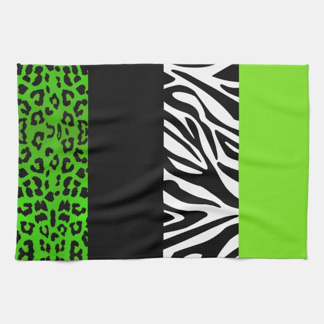 Lime Green Leopard and Zebra Animal Print Kitchen Towel (Horizontal)
