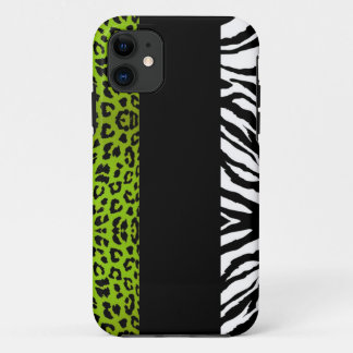 Lime Green Leopard and Zebra Custom Animal Print iPhone 11 Case