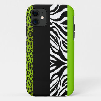 Lime Green Leopard and Zebra Custom Animal Print iPhone 11 Case
