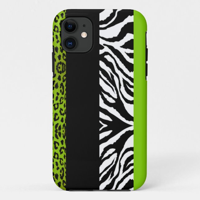 Lime Green Leopard and Zebra Custom Animal Print Case-Mate iPhone Case (Back)