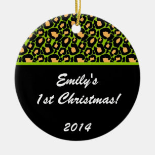 Lime Green Leopard Spot Personalized Name Ornament