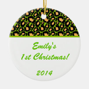 Lime Green Leopard Spot Personalized Name Ornament