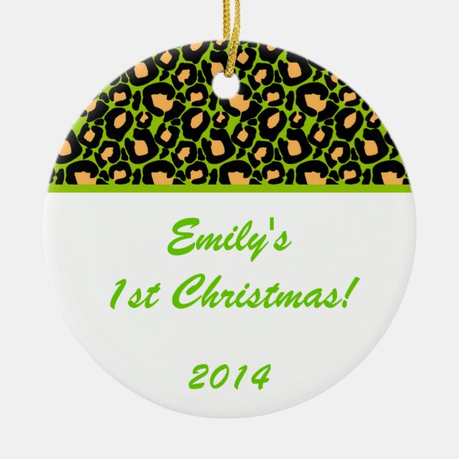 Lime Green Leopard Spot Personalized Name Ornament (Front)