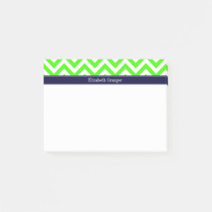 Lime Green LG Chevron Navy Blue Name Monogram Post-it Notes