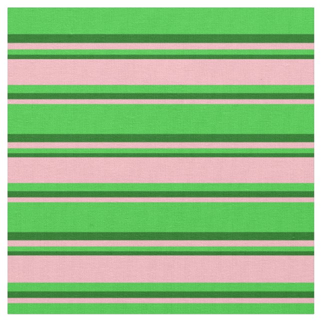 Lime Green, Light Pink & Dark Green Coloured Lines Fabric (Close Up)